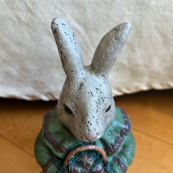 Paper Mache Plaster Easter Bunny Country Primitive RabbitBasket 8” - Picture 2 of 12